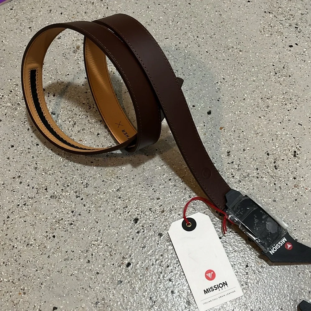 MISSION BELT MORO ITALIAN FULL GRAIN LEATHER ADUSTABLE BELT BROWN BLACK SZ M NEW